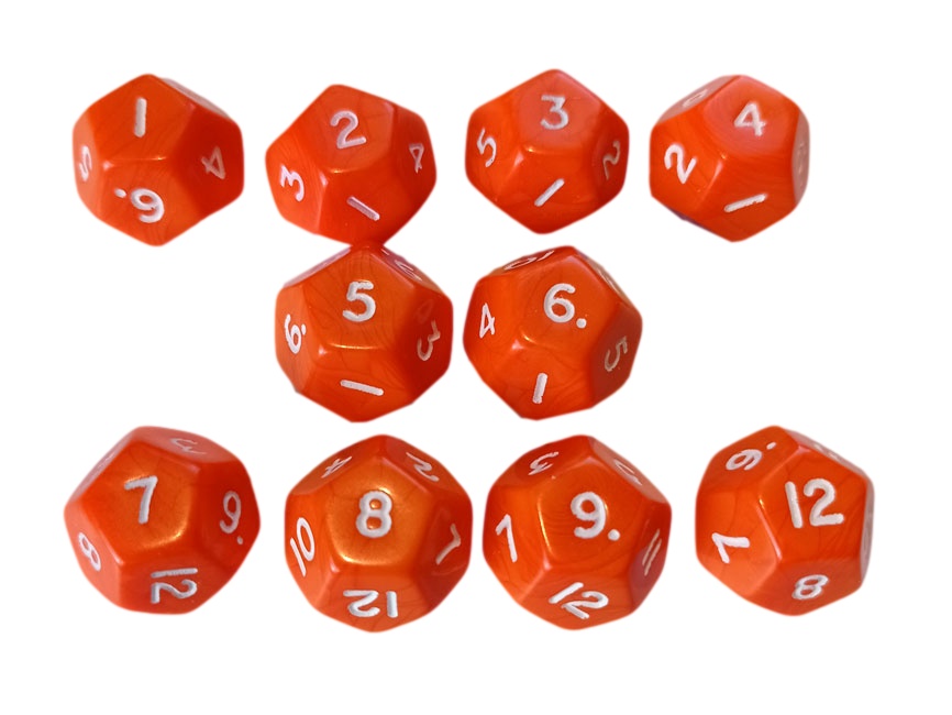 Opaque 10 x 12-Sided Dice Set - Orange